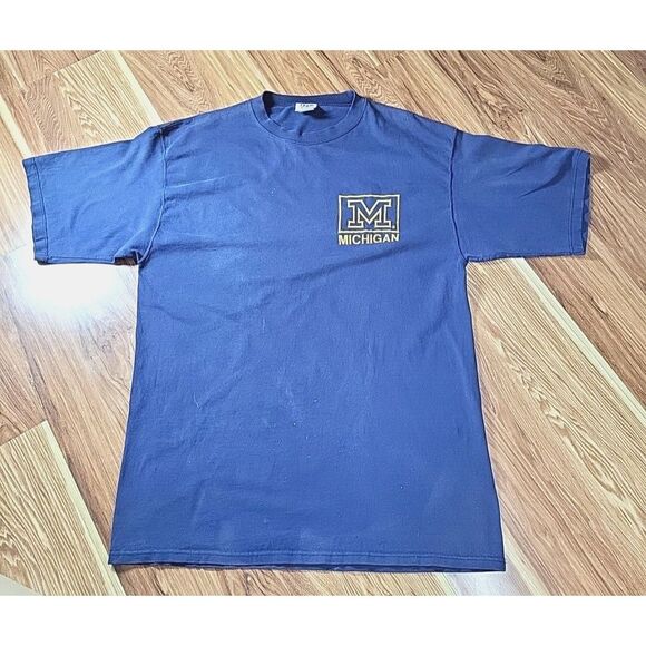Vtg Embroidered Michigan Shirt Team Edition Apparel Large Tee University Blue - Picture 1 of 9